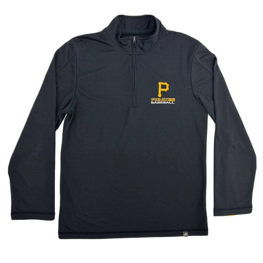 Pittsburgh Pirates Shirt Women's M Black Majestic 1/4 Zip Long Sleeve Pullover‎